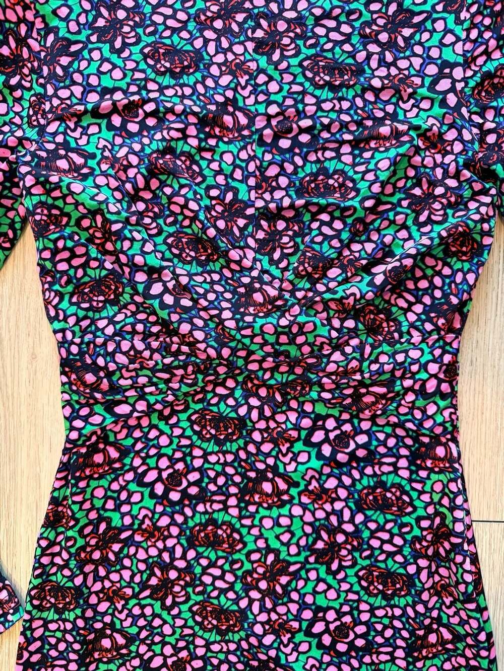 H&M Floral Ruched Bodycon Mini Dress Long Sleeve Y2K Party Size 2 - Picture 5 of 8
